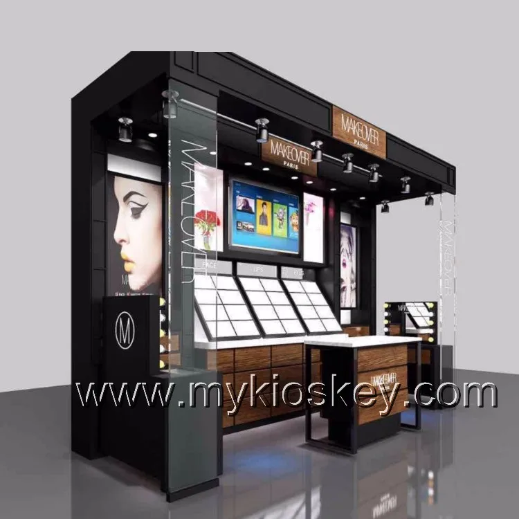 Luxury Cosmetic Display Counter Wood Makeup Display Stand