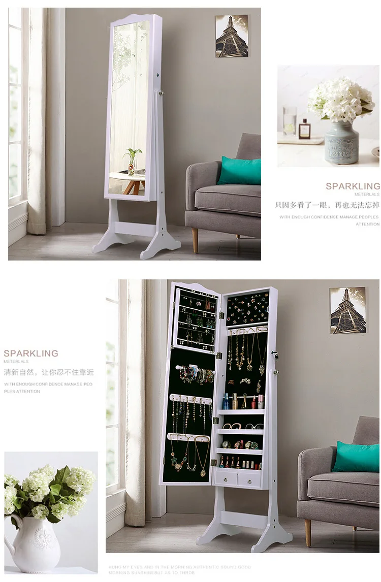 Customized Bedroom Decorative Floor Led Standing Mirror Wheels Wooden