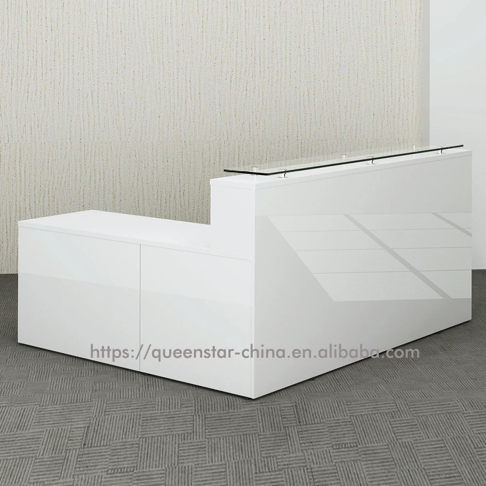 Qsrc05 Lshaped Reception Desk For Hotel Gloss White Front Desk