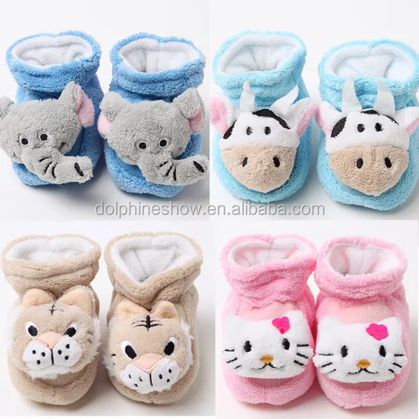 Meet En71 Standard Plush Animal Baby Shoe Cute Brown Dog Toy Wool Warm Soft Plush Baby Shoe