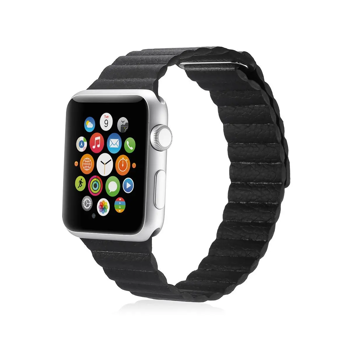 Apple iWatch Band, Fit to Series 1 and Series 2, Leather Bracelet with Magnetic Adjustable Closure, 42mm, Leather Loop Band, Black
