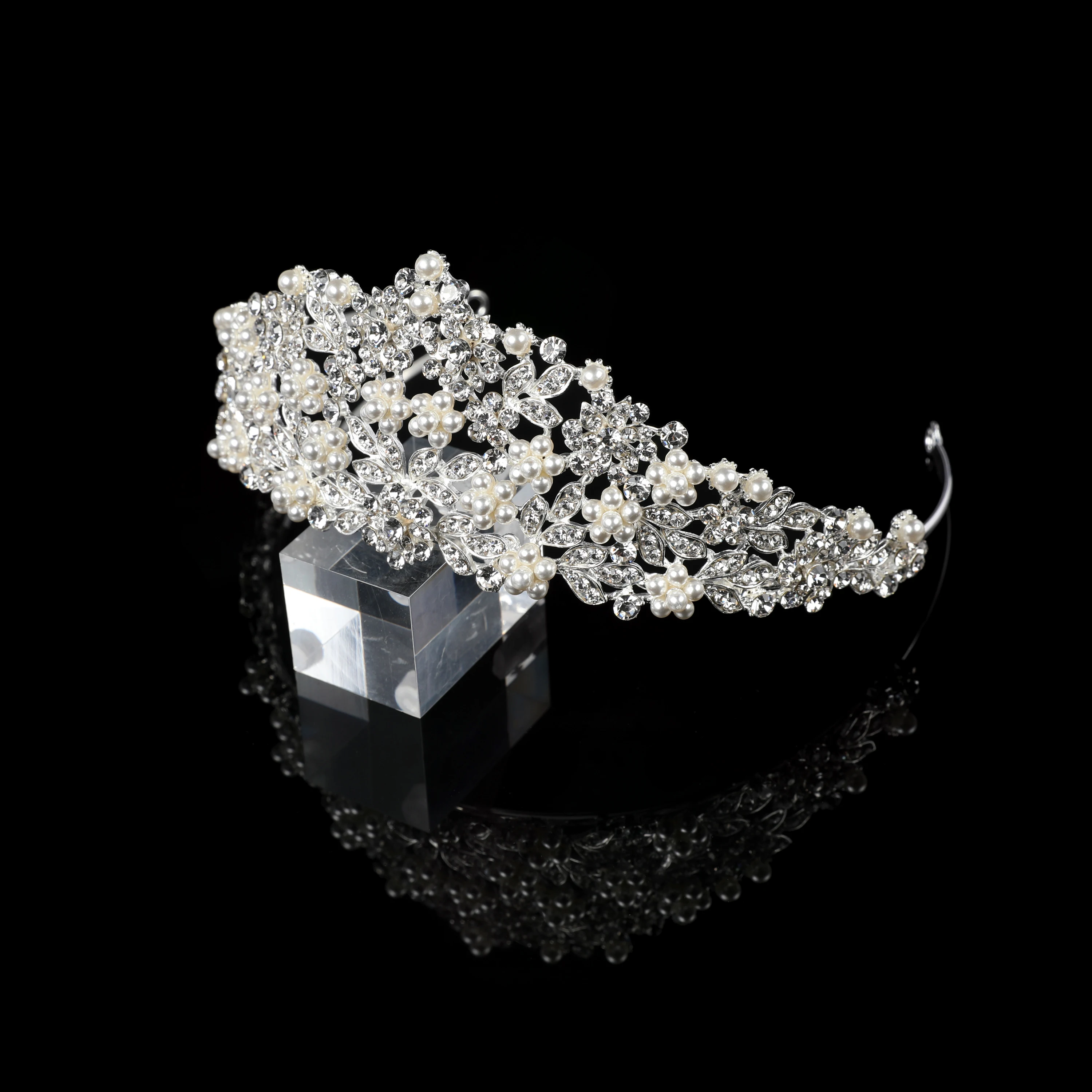 Silver rhinestone pageant handmade custom and crown headpiece bridal wedding crystal 