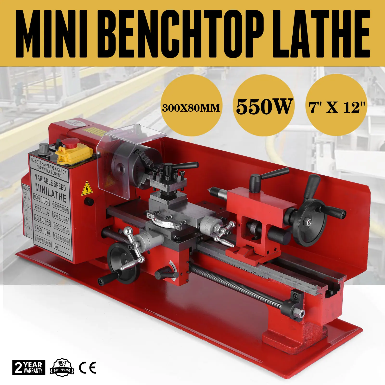 7 X 12 Inch Precision Mini Benchtop Lathe Auto Feed Reversible Chuck