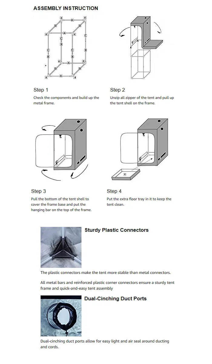 Multiple size selection mylar waterproof grow tent complete kit  plant grow tent strong easy zipper with light-proof  backing