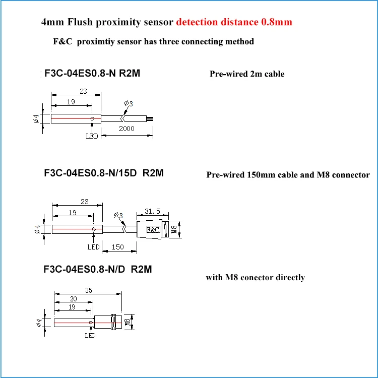 3 Wires Shielded Small Diameter 4mm Proximity Sensor Price 12V DC PNP NO