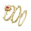 Best Valentine gift rose shaped ruby ring Gold wedding stacking ring set