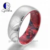 Gentdes Jewelry Customized Silver Color Damascus steel Wedding Band Ring for men with Stabilized Wood inner,comfort fit and dome