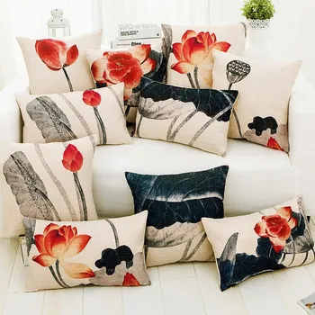 Chinese Style Embroidered Sofa Pillow Cover Oblong Cushion Cover