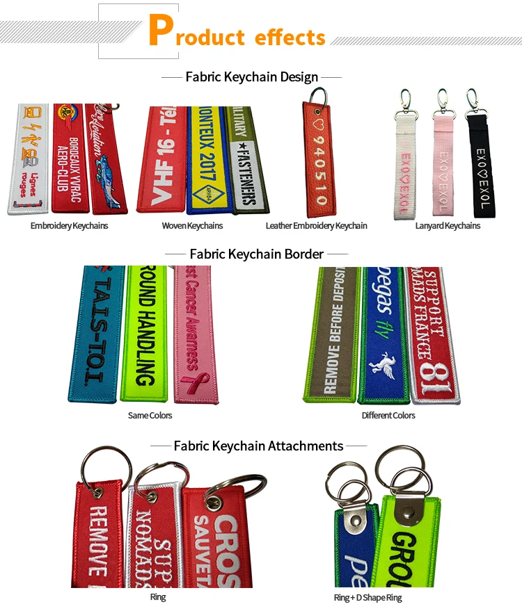 Cheap Custom Jet Fabric Key Tag/ Embroidery Keychain/embroidered