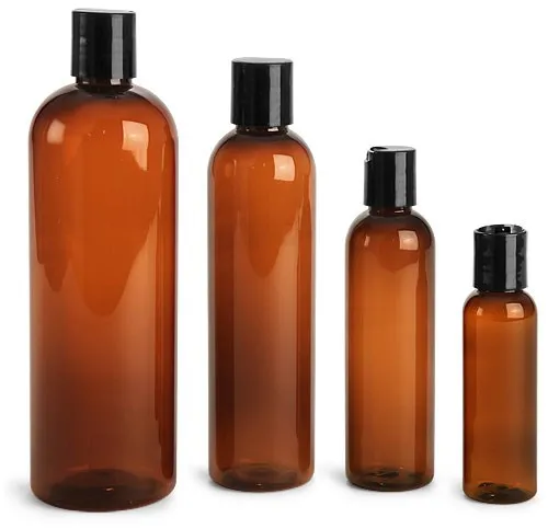 BPA free 4 oz Amber Pet Cosmo Rounds Plastic Bottles with dispensing oil cap