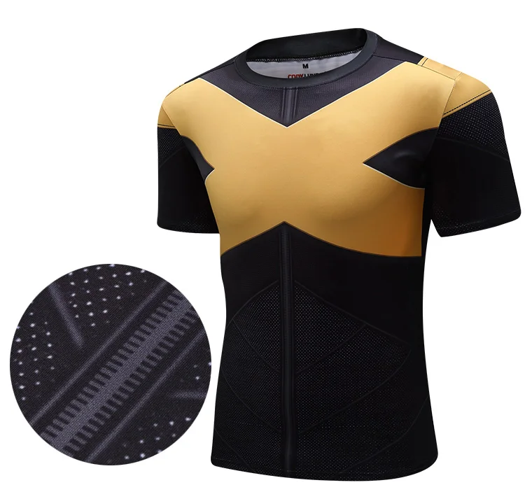 Mens polyester sports tshirt x-men costume short sleeve superhero tshirt