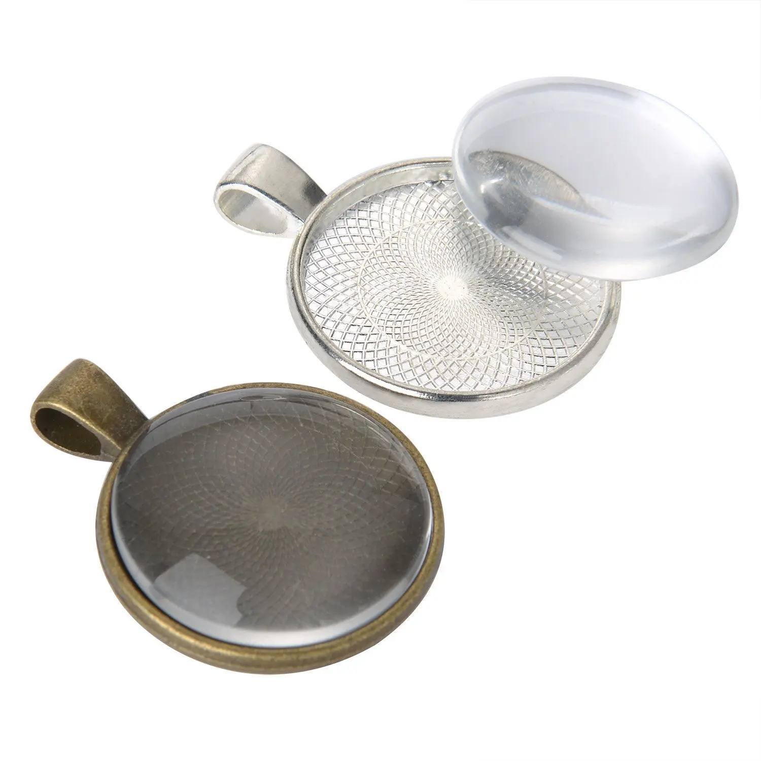 ULTNICE Round Bezel Pendant Blanks Trays with Glass Dome Tiles Cabochon Settings 20 Set