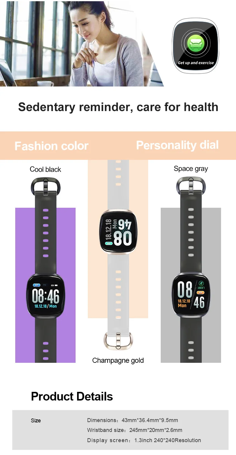 GT103 Waterproof IP67 digital smart watch with 1.3'' touch display