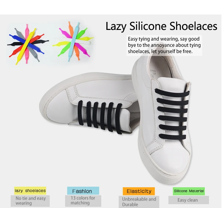 Promotional Multi Colored Rubber Elastic Shoelaces Lazy No Tie Silicone Shoelace 7