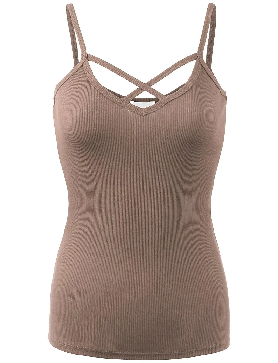 BABY-QQ Comfortable Womens Solid Ribbed Crisscross Cami Top-S-MOCHA Doubldowt469_mochaSmall