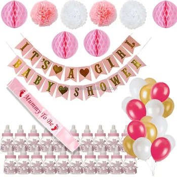 It S A Girl Baby Shower Decoration Set Banner Pink White Gold