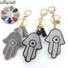 Hot selling hamsa charm leather keychain rhinestone evil eye crystal key holder bag charm keychain