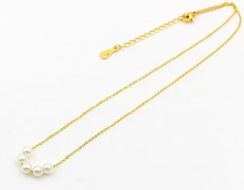 2020 New Korean Simple Five Pearl Chain Necklace Women's Rose Gold