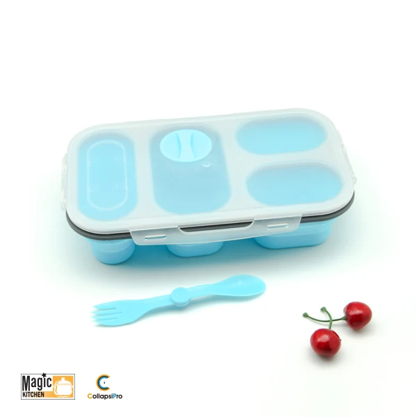4-Compartment Collapsible Silicone Lunch Box Food Storage Container With Fork Spoon