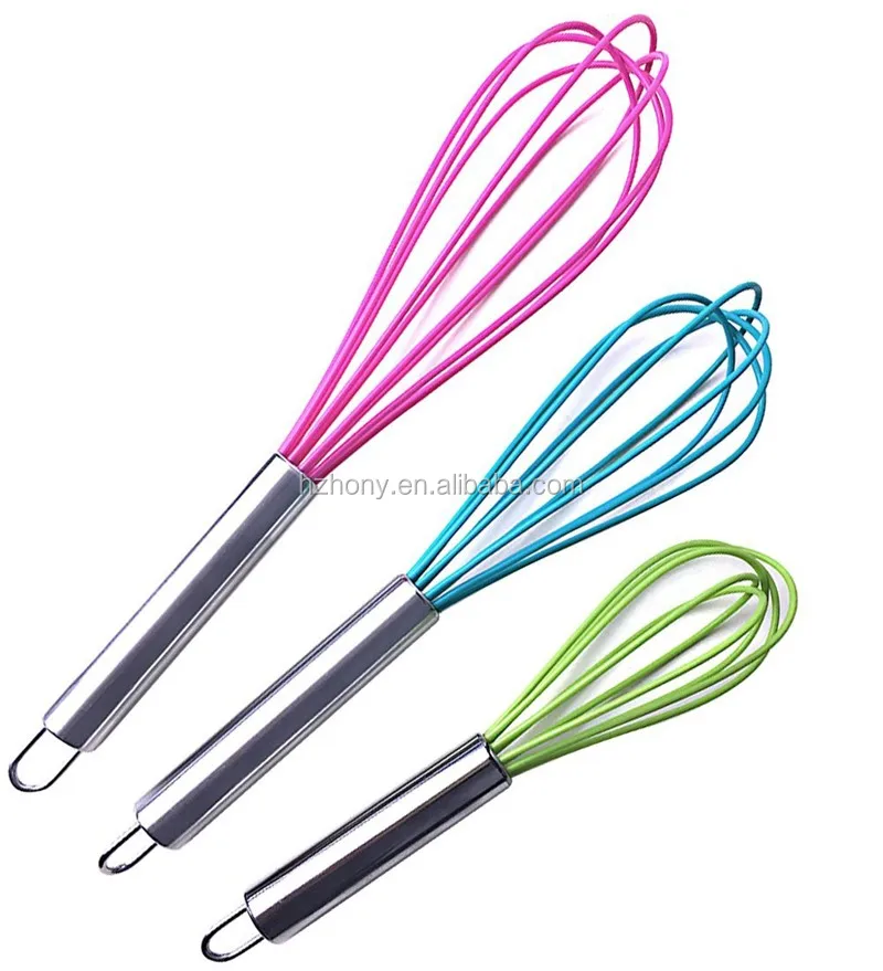 Stainless steel Whisks with 3 colours plastic ends Set of 3 and single piece