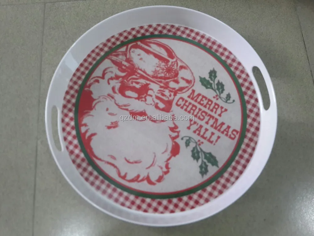 15 inch Melamine round tray Plastic food tray with handle