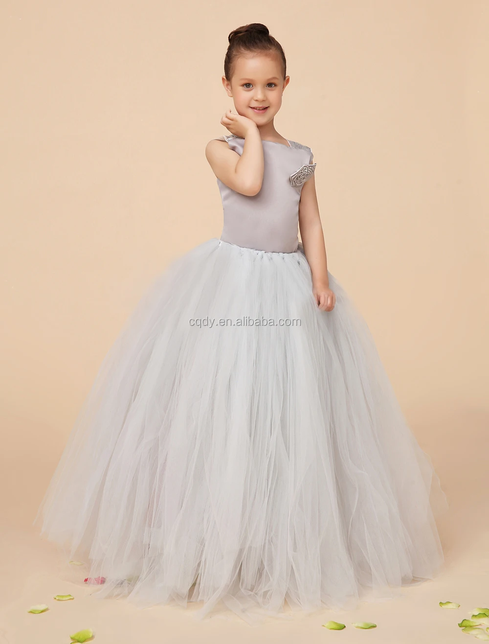 grey silver flower girl dresses