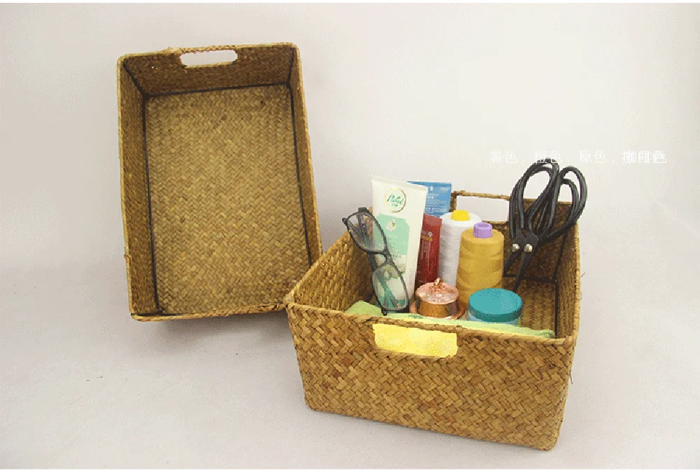 Pure Hand-Woven Seagrass Storage Basket Bathroom&Home Desktop Organizer Baskets