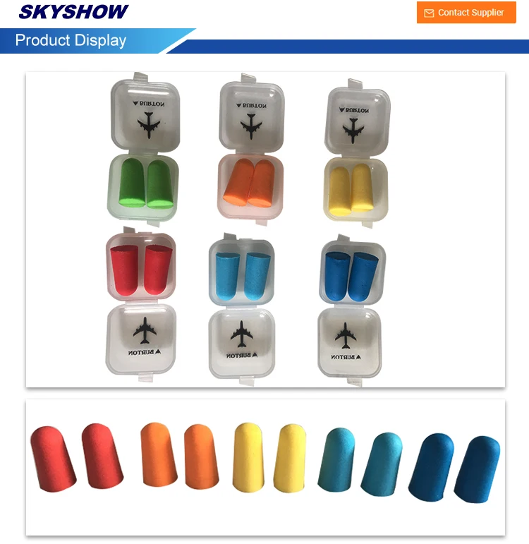 Custom Printing Pu Foam Earplug With Plastic Box For Sleeping Airline