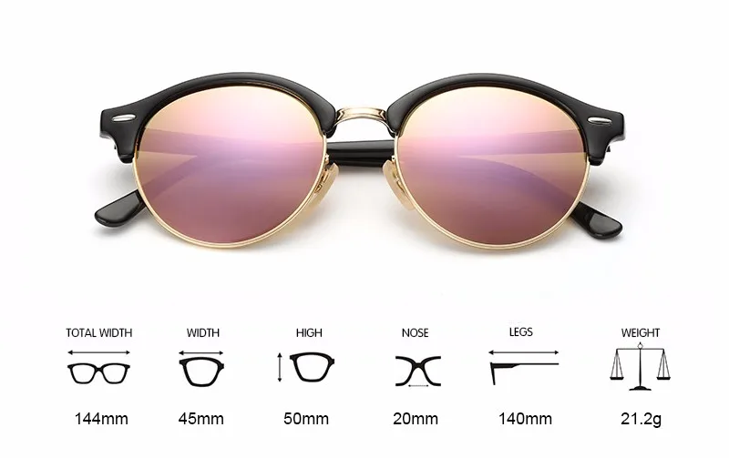 Classic Half Frame Club Round Sunglasses Polarized Womens 