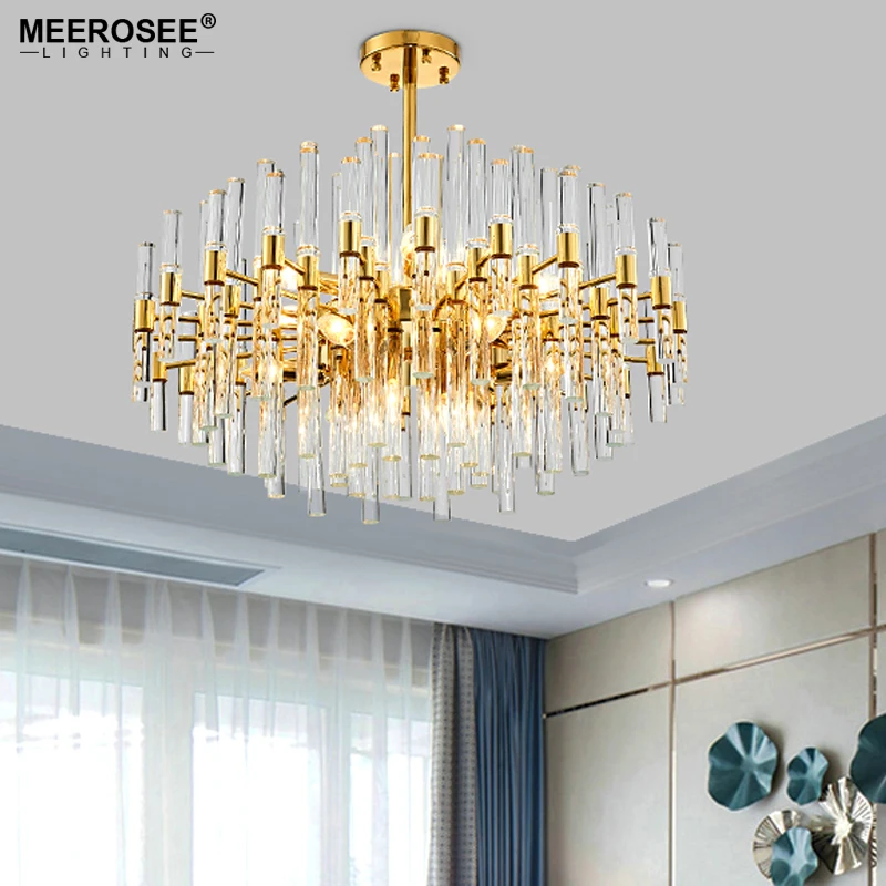 Meerosee Crystal Pendant Lamps Vogue Lighting Golden Metal Fancy Art Deco Light Fixture for Living room Cafe MD86286