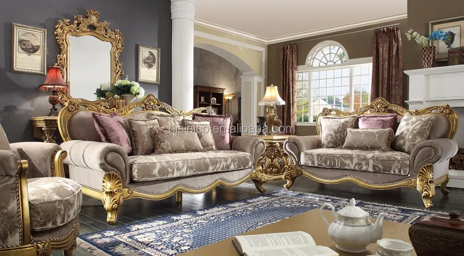 Vintage Arabic Style Solid Wood Gold Leaf Living Room Sofa Golden Painting Saloon Furniture Moq 1 Set View Golf Bisini Product