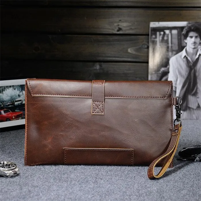 Wholesale  personality design vintage crazy horse leather wristlet handbag men's clutch bag