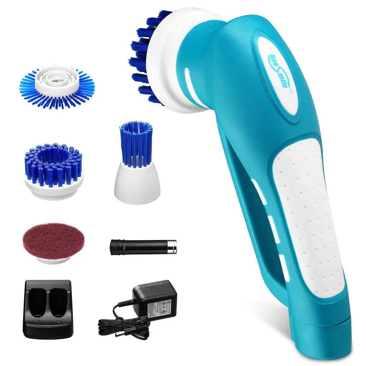 Housmile Electric Spin Scrubber, Cordless Tub and Tile Scrubber with 3 Replaceable Cleaning Scrubber Brush Heads 1 Scouring Pad, for Bathroom, Floor, Wall and Kitchen
