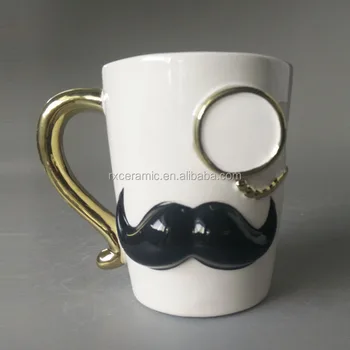 fashionable design ceramic white beer mug creative unique mustache