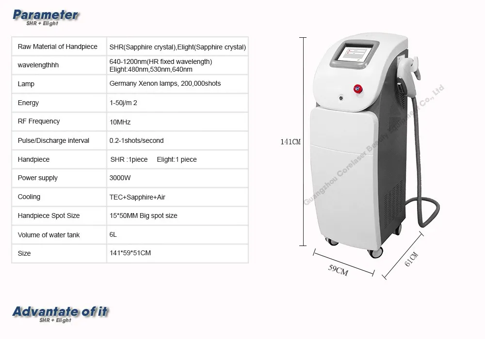 handled shr ipl hair removal laser machine with 650 - 950 nm wavelength
