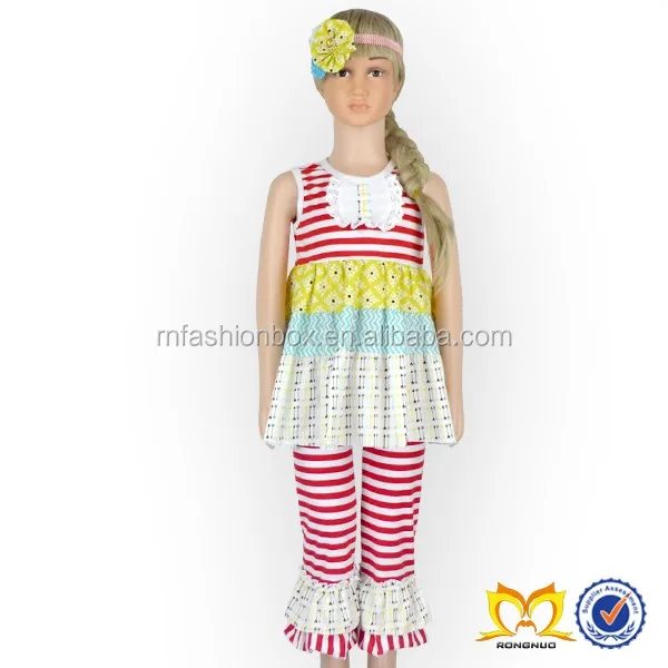 NEW Boutique Girls Yellow Floral Ruffle Tunic Dress Striped Leggings Outfit Set