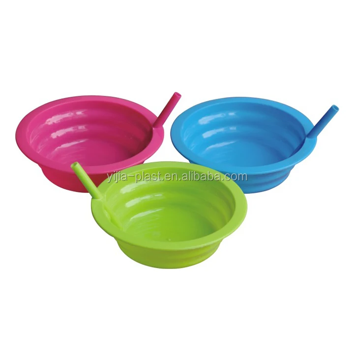 Round Plastic Bowl With Straw Bpa Free Icecream Bowl With Straw Buy