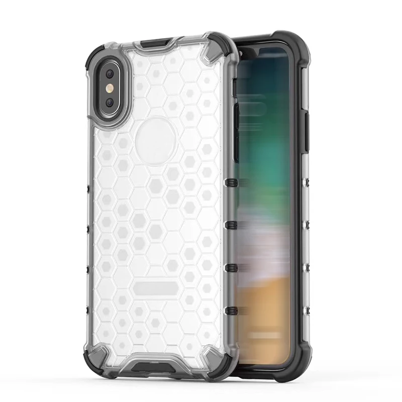 Transparent TPU + PC Hybrid Raised Screen Edge Armor Shockproof Case for iPhone Xs