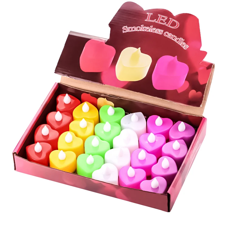 24pcs Heart/love shape Electronic Candle Simulation Candle Lights Flameless Flashing Tea Lights Wedding Party Decoration