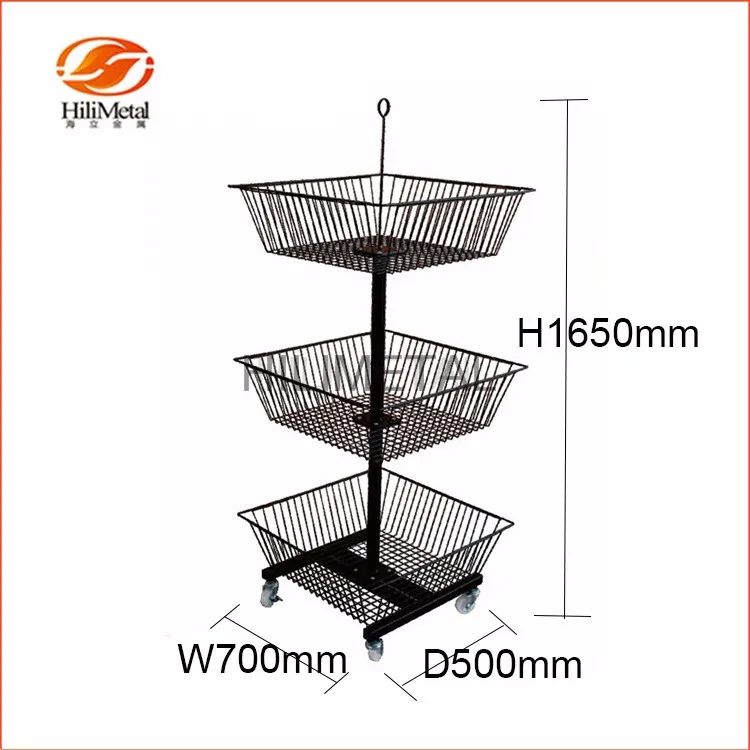 4 Tier Hanging Basket Stand Metal Wire Display Rack With Wheels Buy 4
