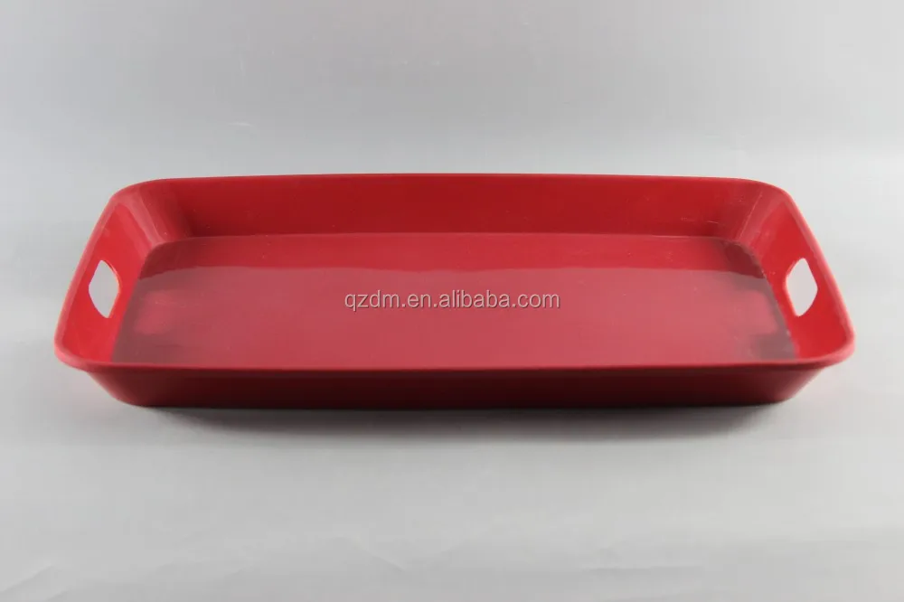 Solid Color Melamine Serving Tray With 2 Handles