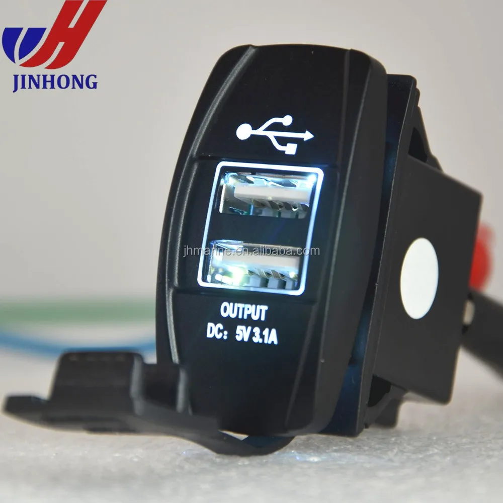 4 In 1 Charger Socket Panel,12V 3.1A Dual USB Charger Socket Power Outlet Led Voltmeter Cigarette Lighter Lighted On Off Rocker Toggle Switch Car Marine Boat Rv Truck