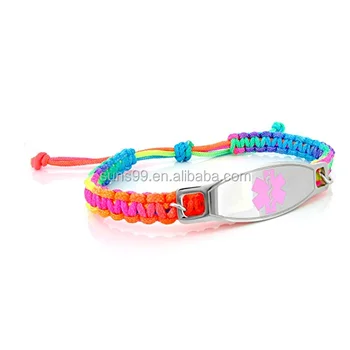 Kids Rainbow Macrame Hospital Id Bracelet With Surgical 316l Kids Rainbow Macrame Hospital Id Bracelet With Surgical 316l Stainless Steel Pink Enamel Logo Tag