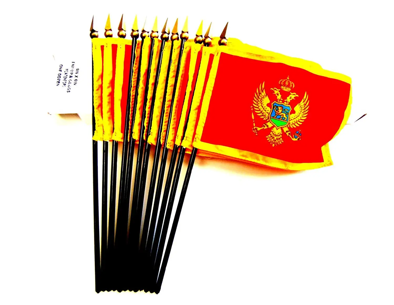 Made in USA!! Box of 12 Montenegro 4"x6" Miniature Desk & Little Table Flags; 12 Office and Waving Small Mini Montenegro Handheld Stick Flags in a Custom Made Cardboard Box Made for These Flags