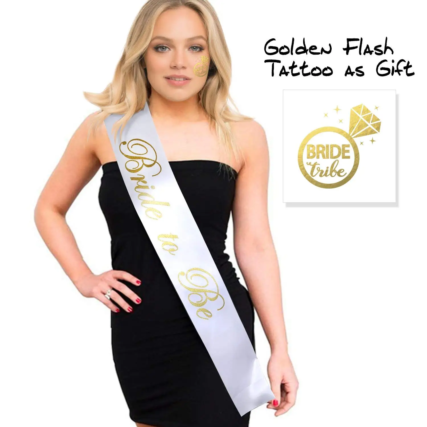 Hen Party Sash Bridal Shower Bride To Be Sash GOLD glitter white lettering