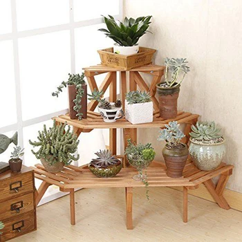 Corner Flower Pot Stand Wood 3 Tier Garden Rack Folded ...