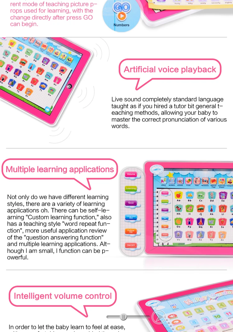 English electric kids laptop preschool educational toys with cards