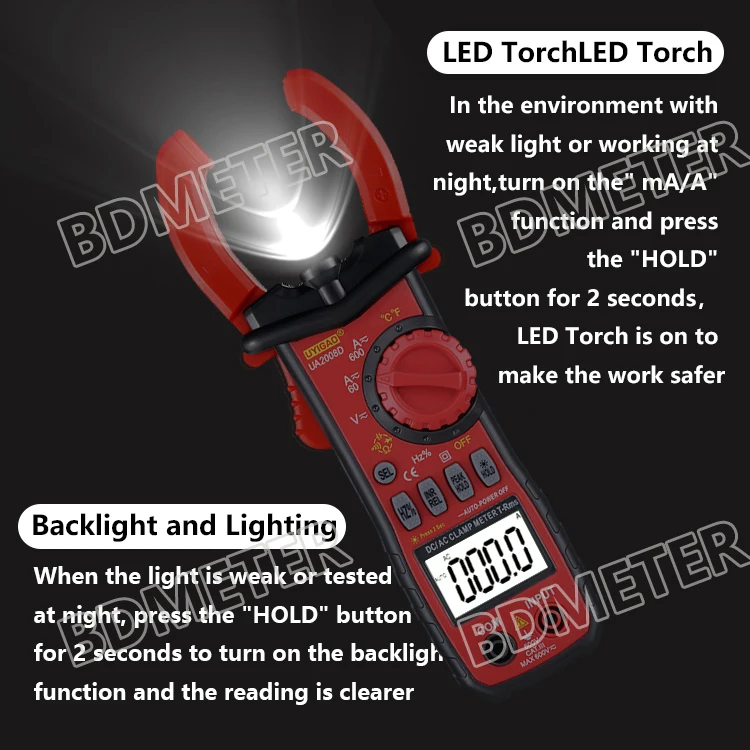 AC DC current tongs amperimetro Clamp Meter diagnostic-tool escapamento Digital pinza amperimetrica UA2008D