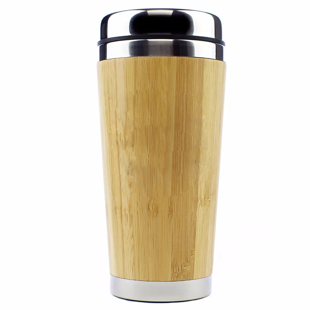 16oz Bamboo Travel Coffee Tumbler With Handle,Bamboo Stainless Steel