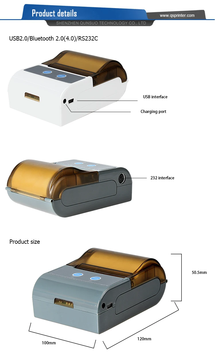 QS-5803 Stampante termica portatile per ricevute POS Bluetooth da